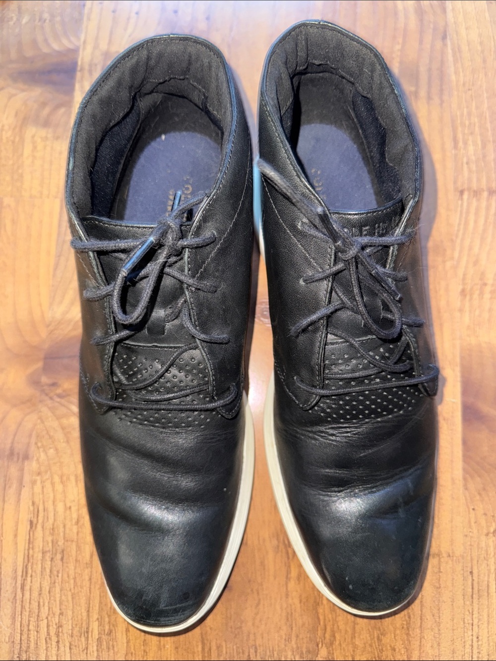 Cole Haan Black Lace-Up Derby Sneakers with White Soles